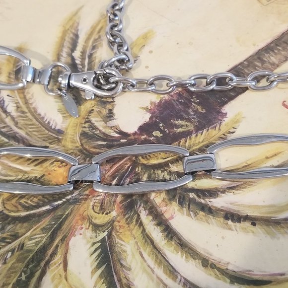 Silver Chain Adjustable Belt Oval Wave Linked - Picture 3 of 3